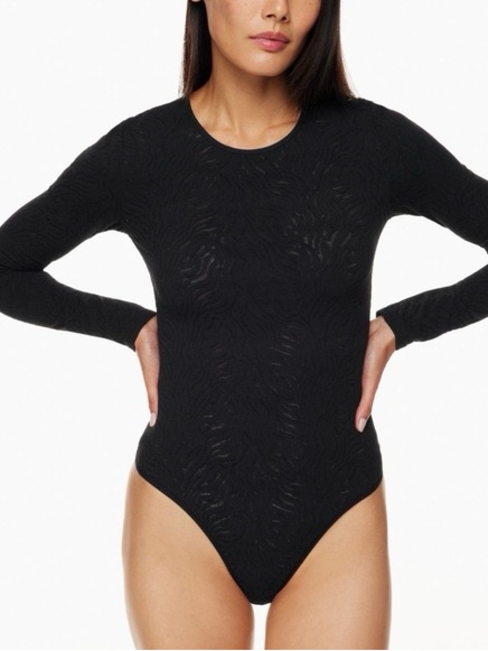 Babaton Black Shapelace Crew Longsleeve Bodysuit by Aritzia